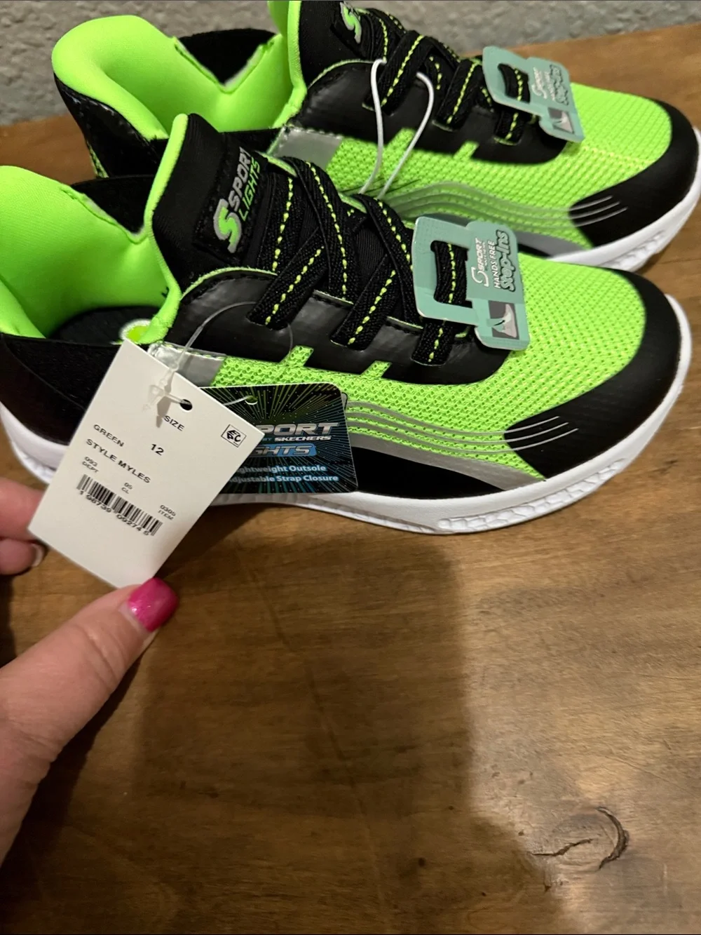 Skechers S Sport Kids' Neon Green and Black Step-In Sneakers size 12